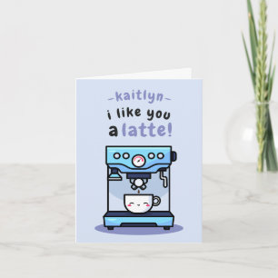 Cute Blue Tecknad Tekopp Latte Pun Valentine Day Kort