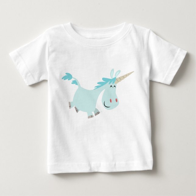 Cute Blue Tecknad Unicorn Baby T-Shirt (Framsida)