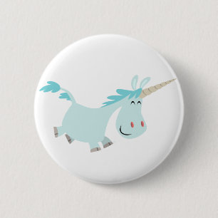 Cute Blue Tecknad Unicorn Button Badge Knapp