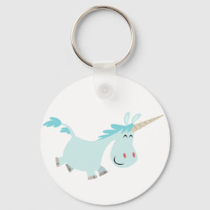 Cute Blue Tecknad Unicorn Keychain Nyckelring