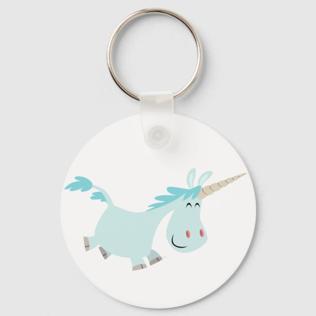 Cute Blue Tecknad Unicorn Keychain Nyckelring (Framsida)