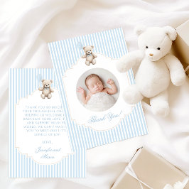 Cute Blue Teddy Bear Baby Boy Shower Photo Tack Kort