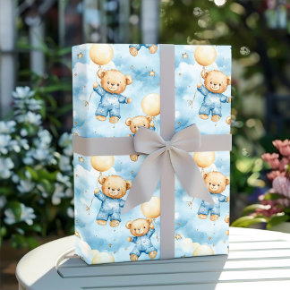 Cute Blue Teddy Bear Baby Boy Shower Presentpapper