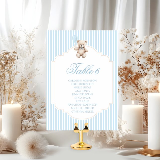 Cute Blue Teddy Bear Balloon Baby Boy Table Number (Skapare uppladdad)