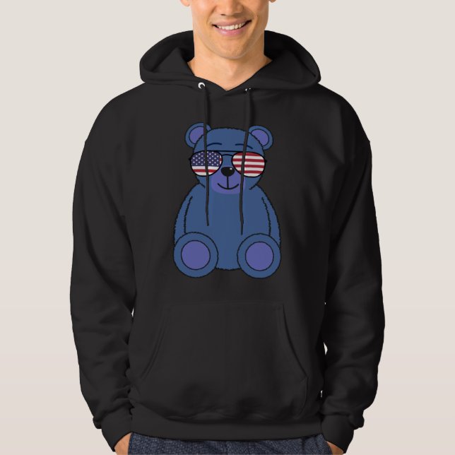 Cute Blue Teddy Bear Sunglasses 4th of July Men Wo Hoodie (Framsida)