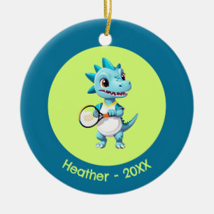 Cute Blue tennis dinosauaur Julgransprydnad Keramik