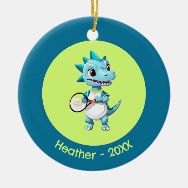 Cute Blue tennis dinosauaur Julgransprydnad Keramik (Framsidan)
