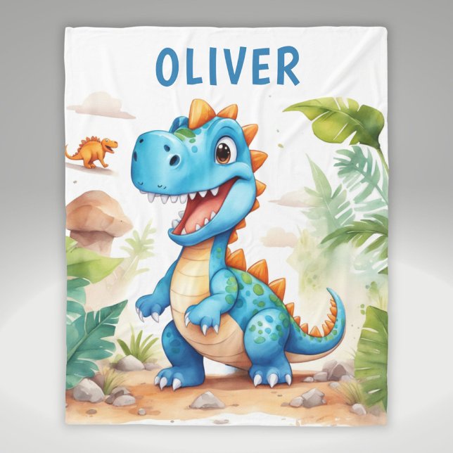 Cute Blue Trex Dinosaur-Personlig Fleecefilt (Skapare uppladdad)