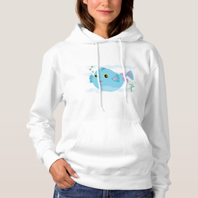Cute Blue Tropical Fish Pink Fins T Shirt (Framsida)