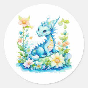 Cute Blue Turcos Grönt Fantasy Dragon Runt Klistermärke