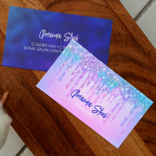 Cute Blue Turcos Unicorn Glitter Drives monogram Visitkort