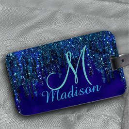 Cute Blue turkos Unicorn Glitter Drives monogram Bagagebricka