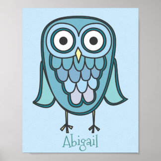 Cute Blue Uggla anpassat 8 x 10 Poster