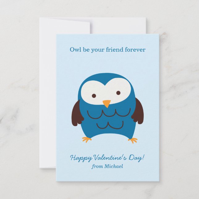 Cute Blue Uggla Kids Valentines day Inbjudningar (Framsida)