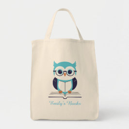 Cute blue uggla med bok personlig bibliotek bok tygkasse