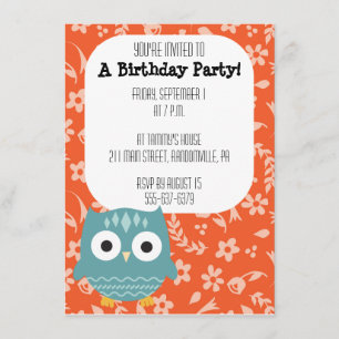 Cute Blue Uggla Party-inbjudan Inbjudningar
