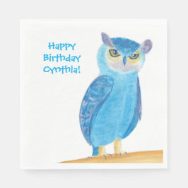 Cute Blue Uggla, Personlig Birthday Napkins Pappersservett