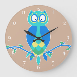 Cute Blue Uggla Stor Klocka