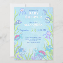 Cute Blue under Sea Boy Baby Shower-inbjudan