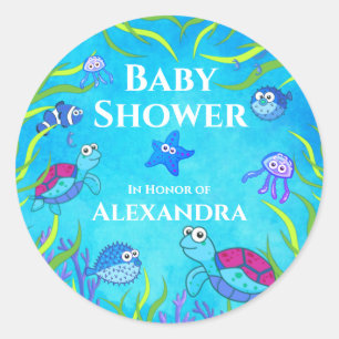 Cute Blue under Sea Boy Baby Shower Napkins Runt Klistermärke