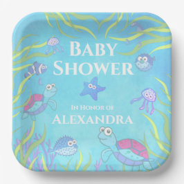 Cute Blue under Sea Boy Baby Shower Papper Pla
