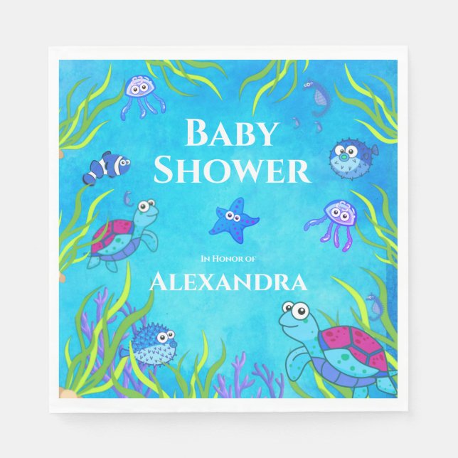 Cute Blue under Sea Boy Baby Shower Pappersservett (Framsidan)
