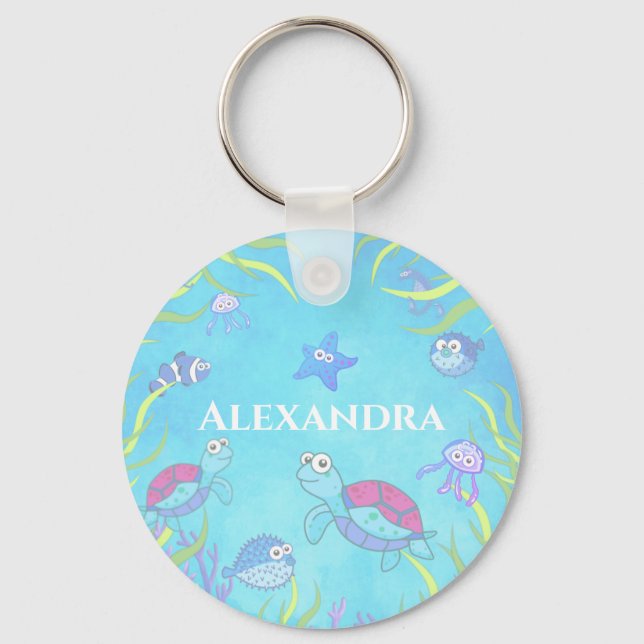 Cute Blue under Sea Keychain Nyckelring (Framsida)