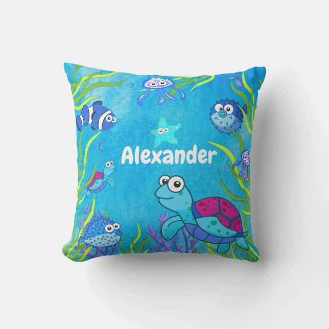 Cute Blue under Sea Pojke Nursery Throw P Kudde (Framsida)
