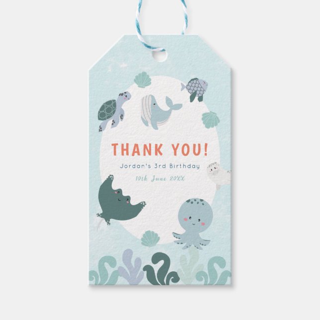Cute Blue under Sea Watercolor Tack Presentetikett (Framsidan)