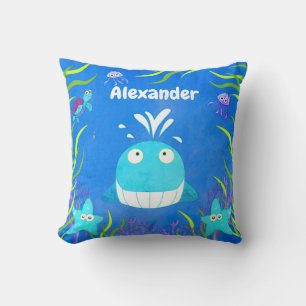 Cute Blue under Sea Whale Kudde