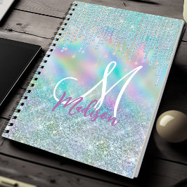 Cute blue unicorn rhinestones Drives monogram Anteckningsbok