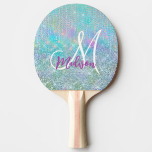 Cute blue unicorn rhinestones Drives monogram Pingisracket