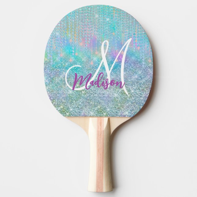 Cute blue unicorn rhinestones Drives monogram Pingisracket (Framsidan)