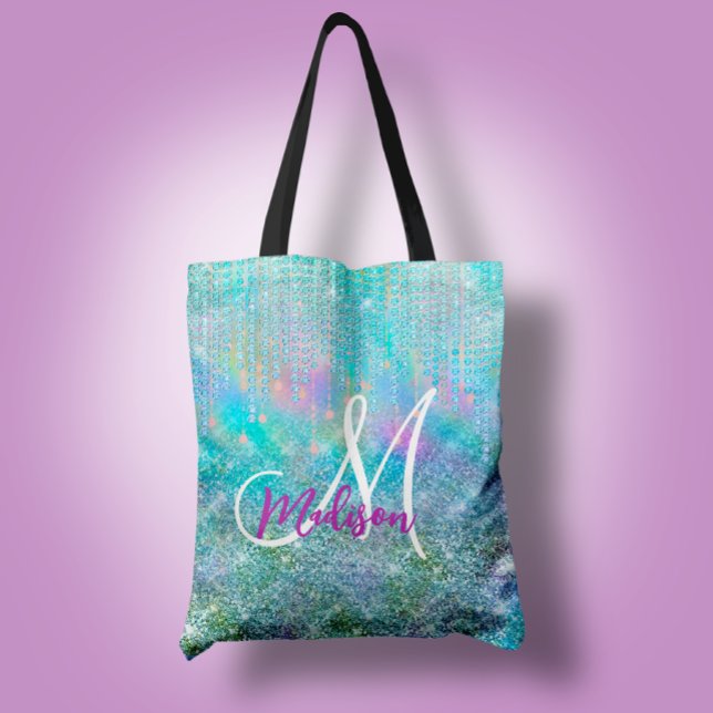 Cute blue unicorn rhinestones Drives monogram Tygkasse (Skapare uppladdad)
