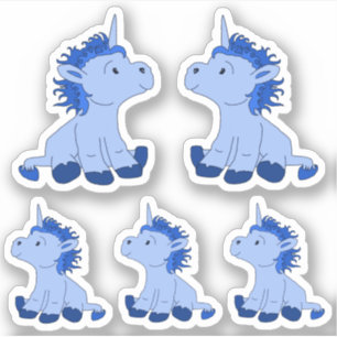 Cute Blue Unicorn Teckning Kids Sticker Klistermärken