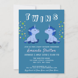 Cute Blue Unicorn Twillingars 2 Boys Baby Shower Inbjudningar