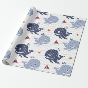 Cute Blue-valar och båtar nautiska mönster Presentpapper