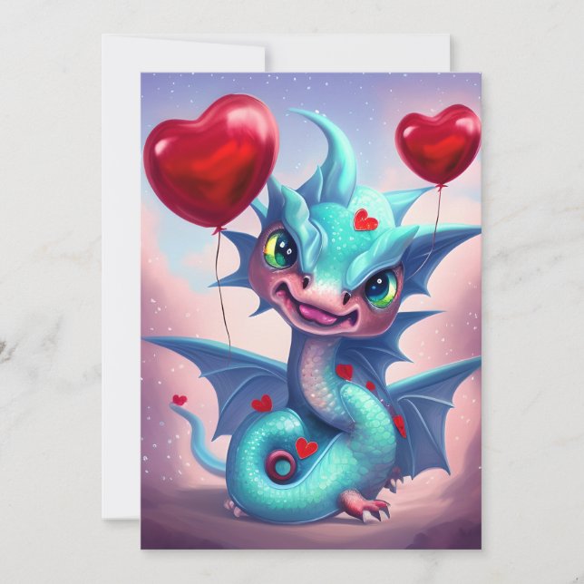 Cute Blue Valentine Dragon Julkort (Framsida)