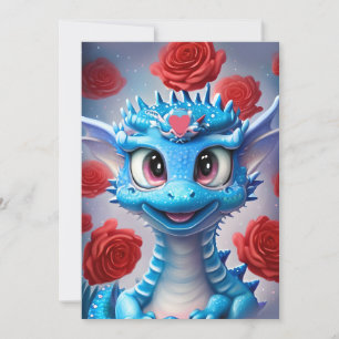 Cute Blue Valentine Kärlek Dragon Julkort