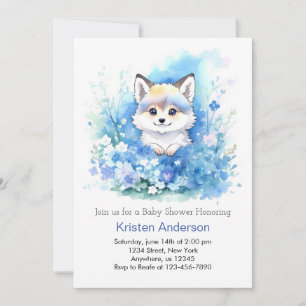 Cute Blue Varg Whimsical Woodland Boy Shower Inbjudningar