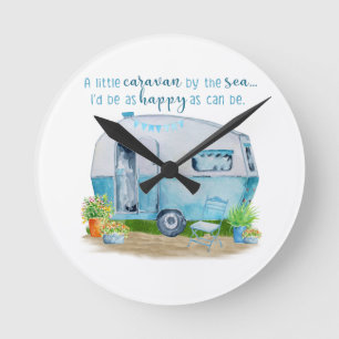 Cute Blue Vintage Retro Camper Caravan Rund Klocka