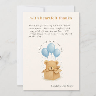 Cute Blue Watercolor Balloon Bear Baby Shower Tack Kort