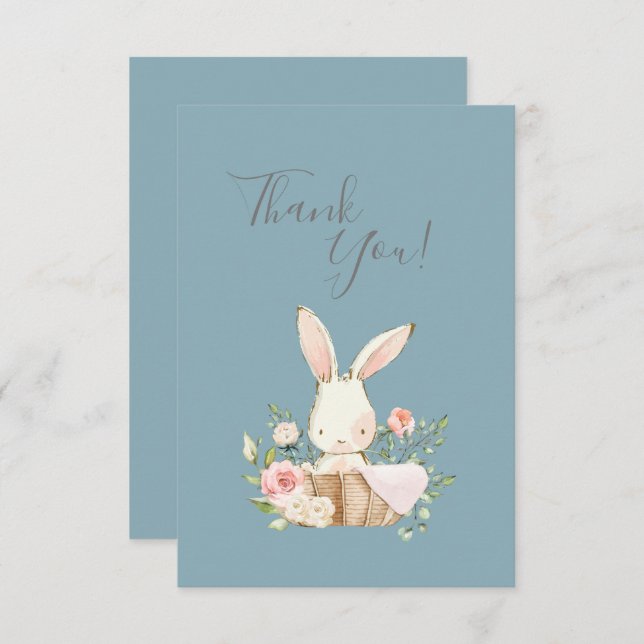 Cute Blue Watercolor Bunny Baby Shower Tack (Fram/baksida)