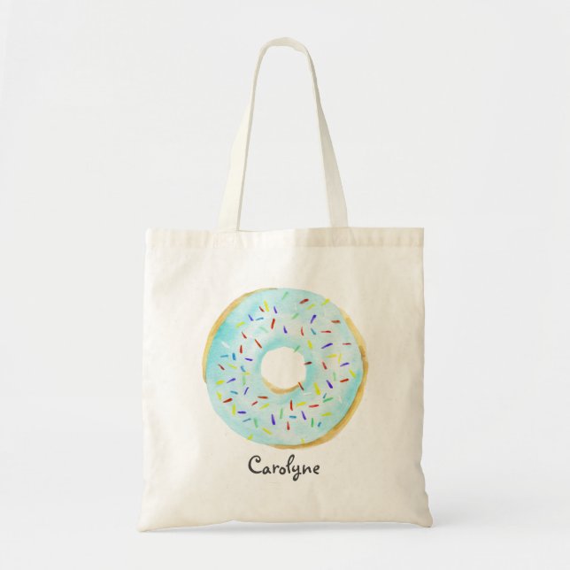 Cute Blue Watercolor Donut med Sprinkles-Anpassnin Tygkasse (Framsidan)