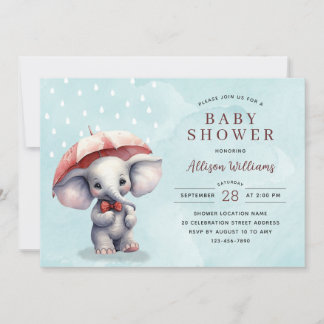 Cute Blue Watercolor Elephant Boy Shower Inbjudningar