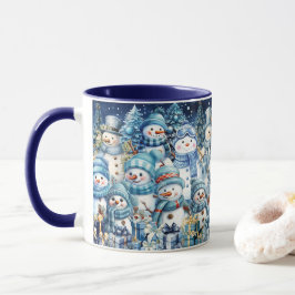 Cute Blue Watercolor Snögubbe-familjen Mugg