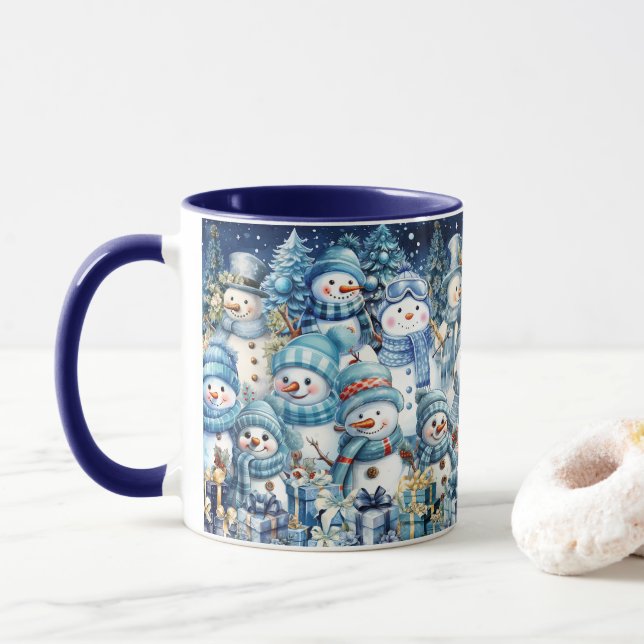 Cute Blue Watercolor Snögubbe-familjen Mugg (Med munk)