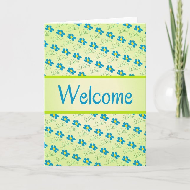 Cute Blue Welcome Floeting Greeting Card Kort (Framsida)