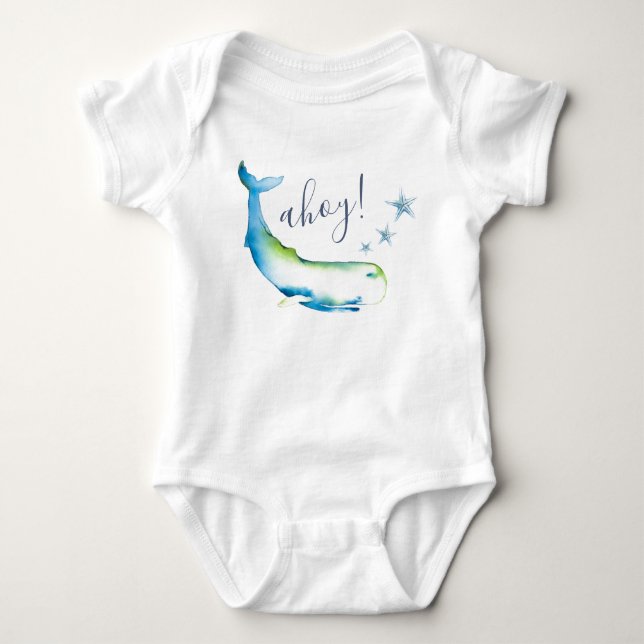 Cute Blue Whale Beach Boy Baby T Shirt (Framsida)
