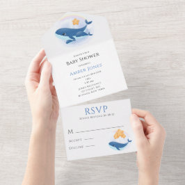 Cute Blue Whale Gult Stars Baby Shower
